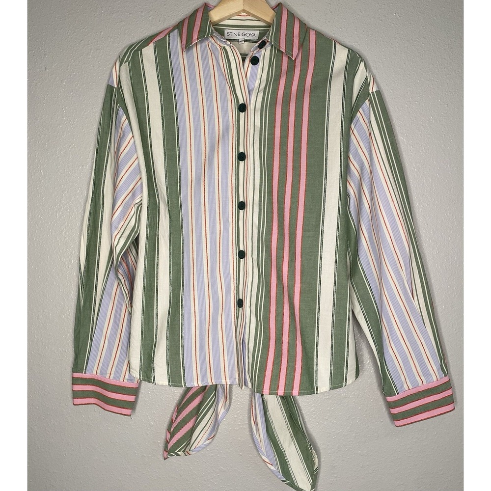 Stine Goya Striped Organic Cotton Set Tie Back Top & High Rise Shorts XXS - Picture 2 of 15